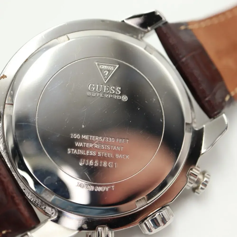 Guess Two Tone Split Second Chronograph 46mm Watch Brown Leather w New Battery - Picture 16 of 16